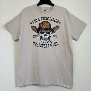 DOM Western Skull Cowboy Beige cotton "Do What I Want" Graphic short sleeve Tee